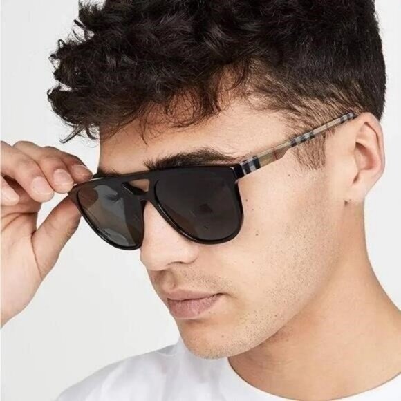 Authentic- New - Burberry Men's Black/Light Havana Square Sunglasses 56mm - Picture 1 of 8